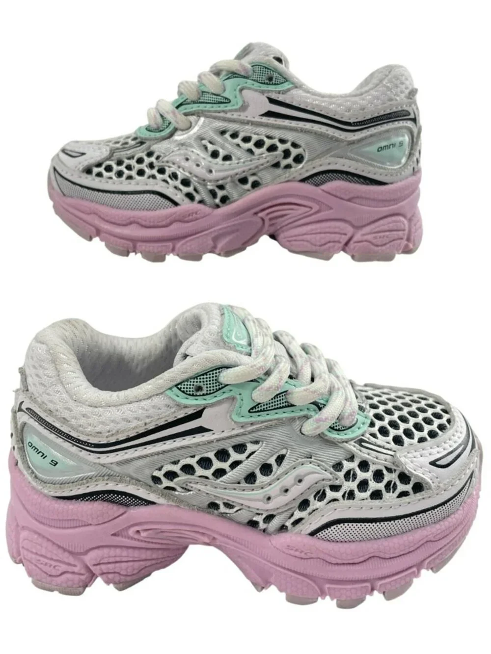 Saucony Omni 9 Sneakers White Mint Pink Running Shoes Kids Size 6 (Medium) NEW - Picture 1 of 9